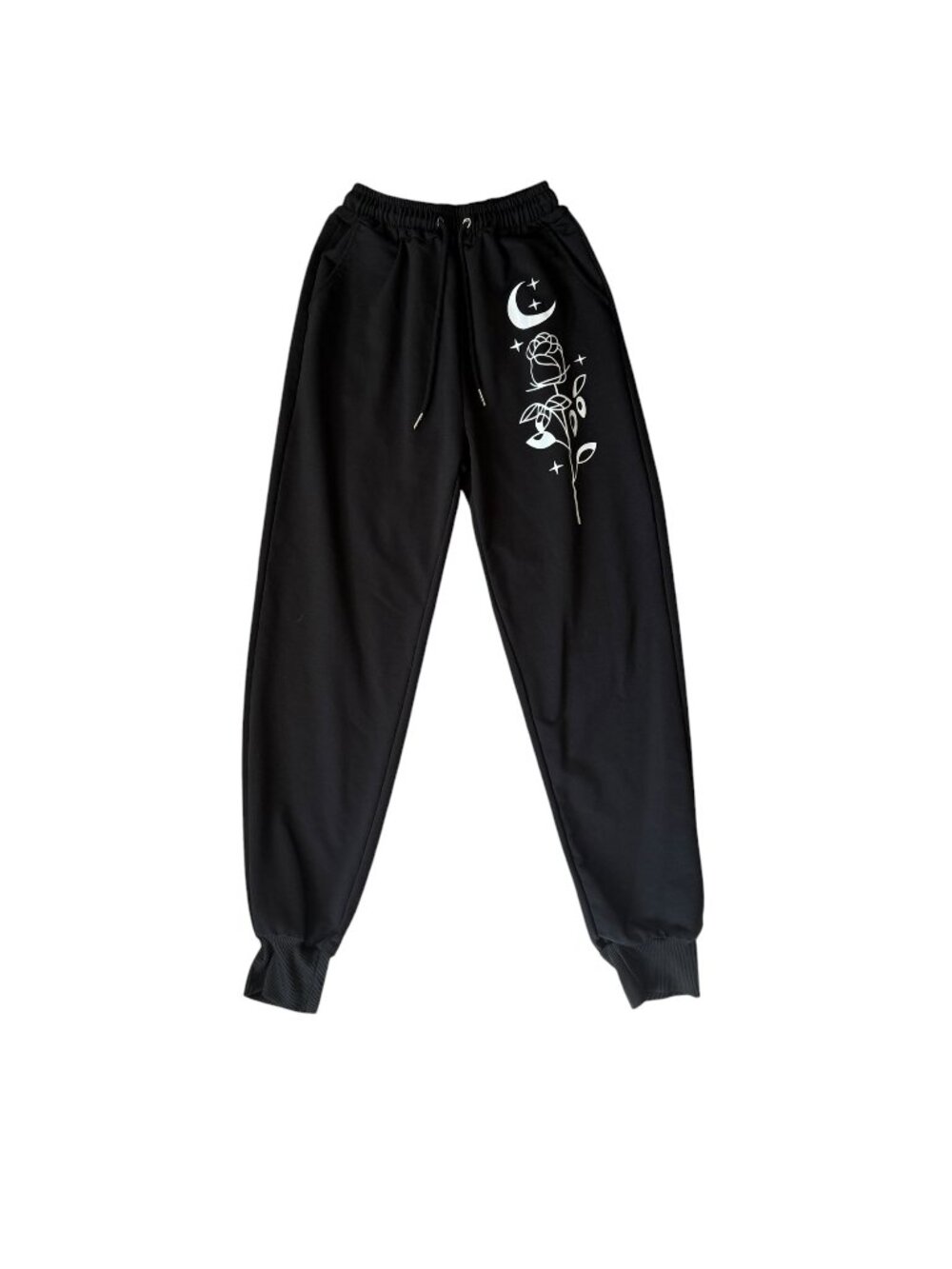 Women's black pull on drawstring stretchy printed joggers sweatpants size M